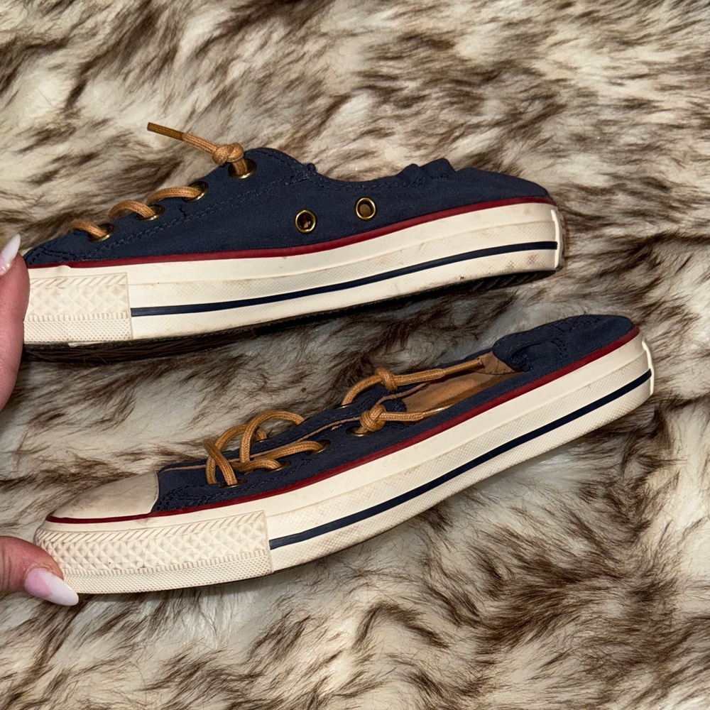 Converse Dark Blue Canvas Sneakers with Tan Laces - Picture 3 of 8